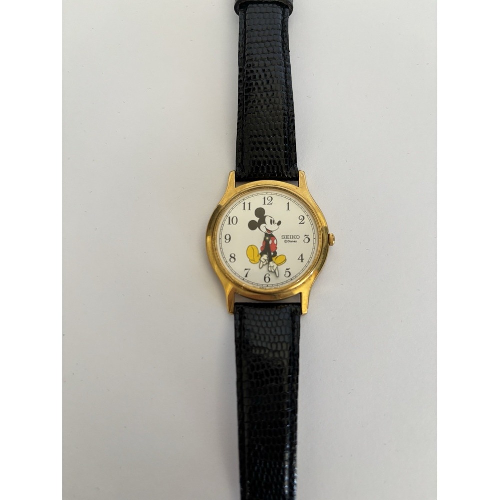 Vintage Seiko Mens Watch Gold Tone White Dial V700-8A10 Leather